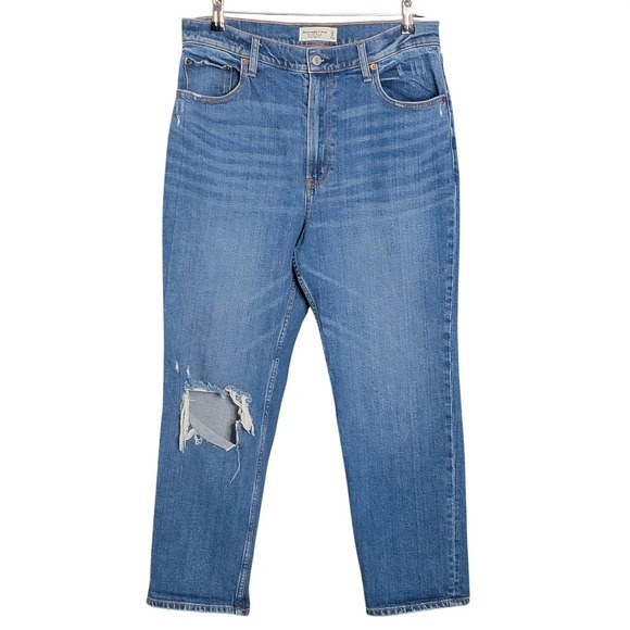 Abercrombie & Fitch Denim - Abercrombie Fitch Ultra High Rise‎ Ankle Straight Jeans Women 32 Distressed Blue